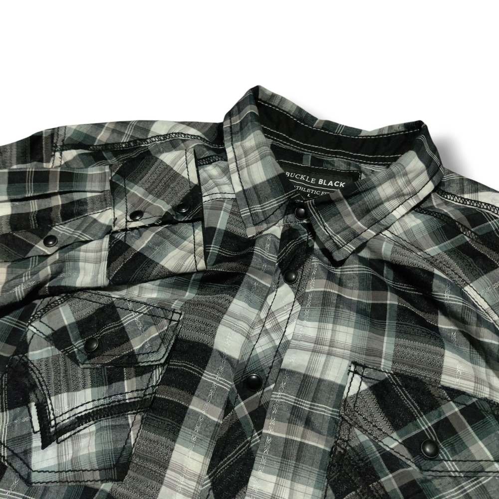 BKE Buckle‎ Black Pearl Snap Shirt Mens Size L Athletic Fit Western Plaid